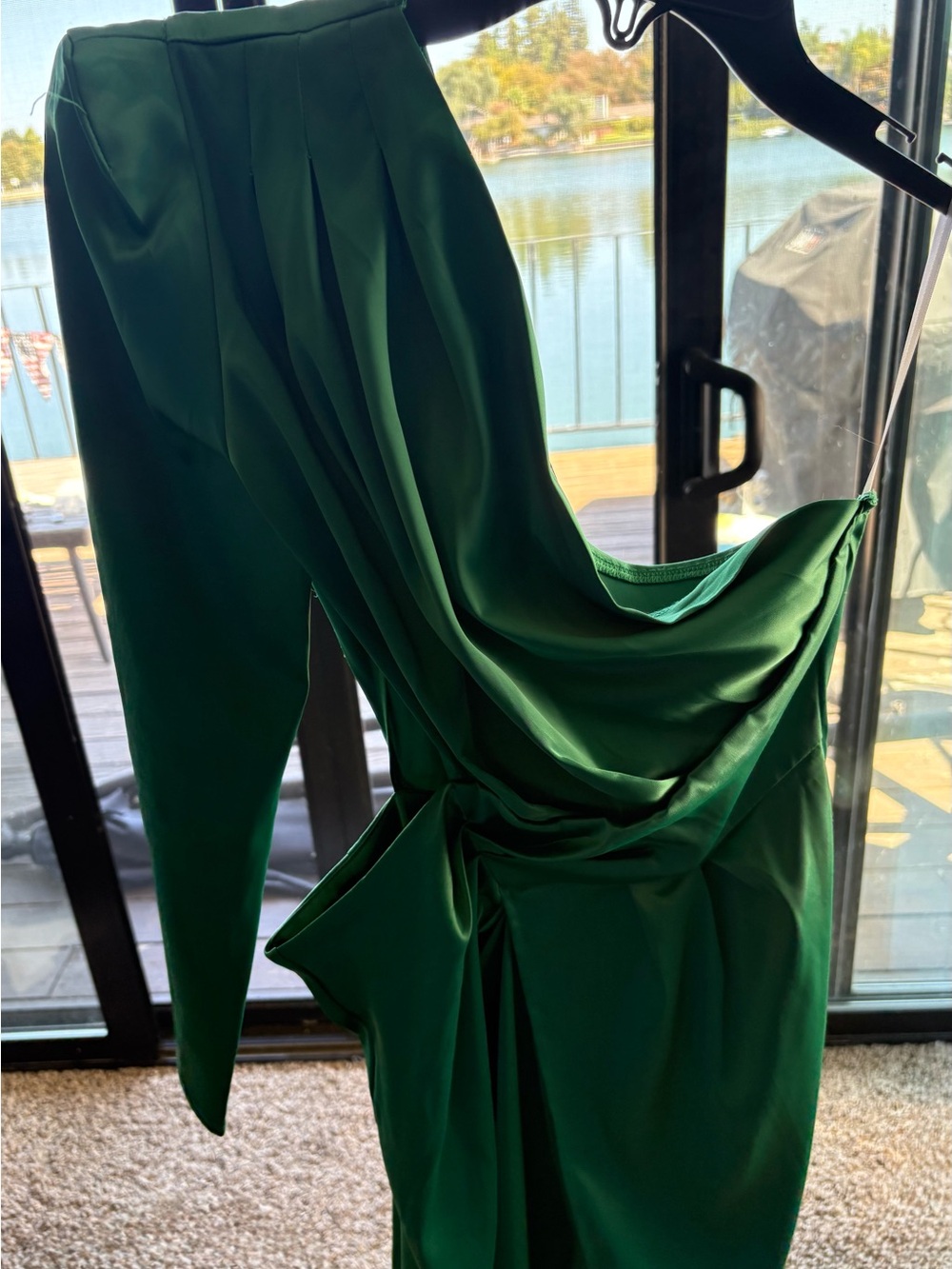 Never worn Emerald One-Shoulder Draped Midi Dress